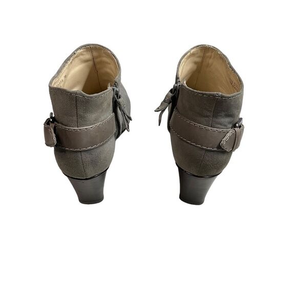 Cole Haan Gray Suede Leather Side Zip Buckle Stack Heeled Shoe Bootie Size 7B - Picture 10 of 16